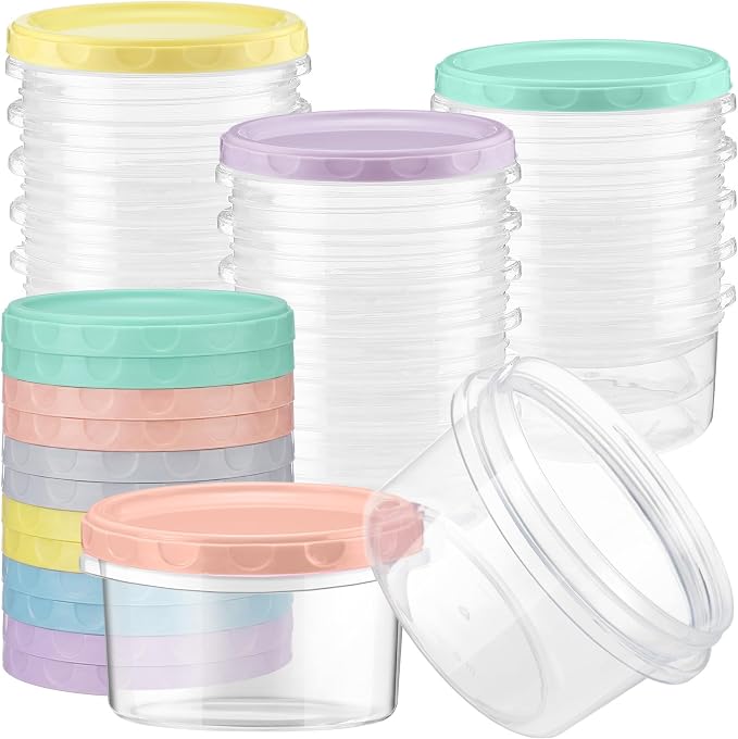Sieral Pack 8 oz Freezer Containers with Lids Reusable Deli Freezer Storage Containers Stackable Plastic Thick Twist Top Jars for Takeout Food Round Wide Mouth Lunch Snack(Multicolor,36)