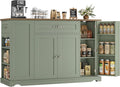 HOSTACK Kitchen Island Cart with Storage, 47'' Kitchen Storage Island on Wheels with 2 Drawers, Rolling Island Table with Adjustable Shelves, Mobile Buffet Sideboard Cabinet for Dining Room, Green