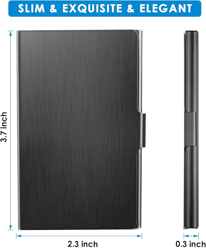 MaxGear Metal Business Card Holder for Men & Women, Professional Stainless Steel Card Case for Business Cards, Slim Purse Name Card Holders with Interior Lining, Buckle Style Shut, Black