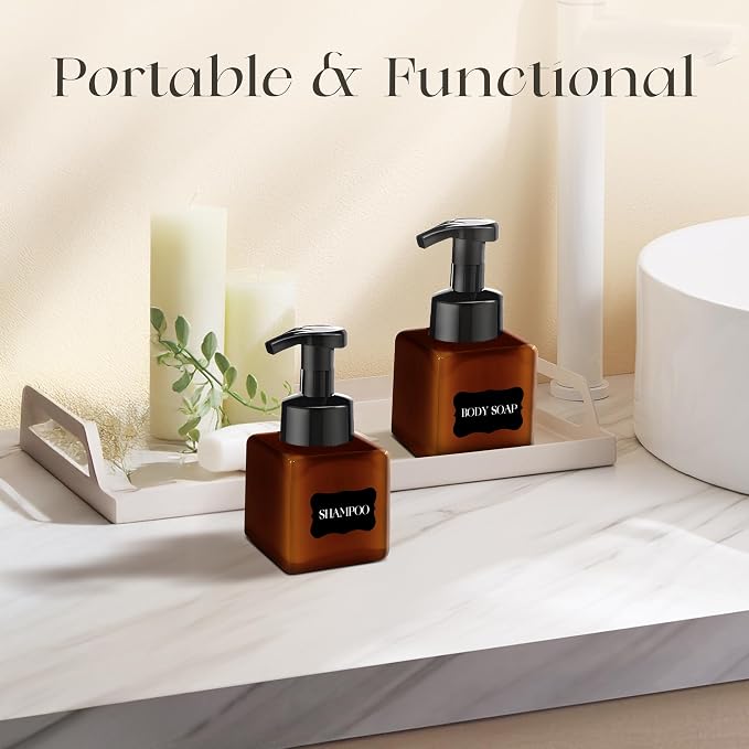 30 PCS 8.5 oz Foaming Soap Dispenser Plastic Foaming Pump Bottle, Refillable Dispenser with Plastic Pump, Empty Hand Bottles for Liquid Soap, Shampoo, Bathroom,Hotel,Restaurant (30, Brown)