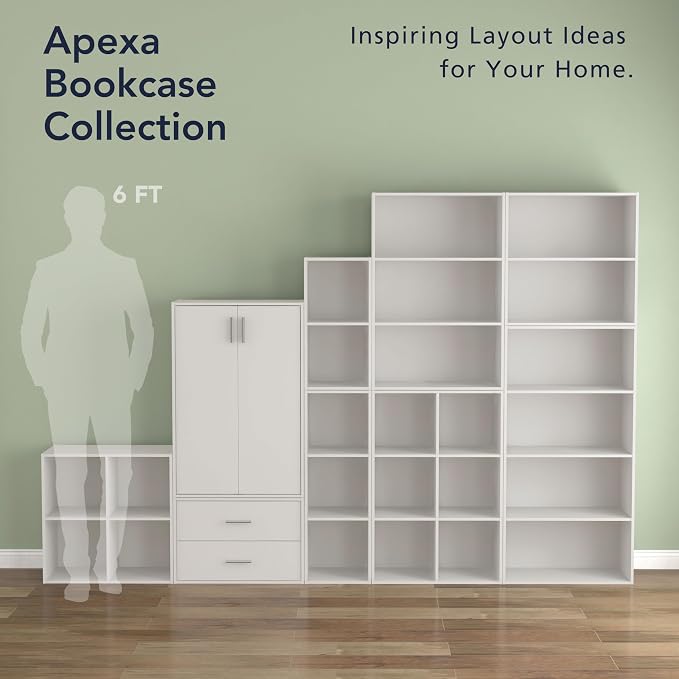 Homes: Inside + Out Apexa 3-Cube Storage Organizer Shelves, Stackable Wood Bookcase Fits Cubby Bins for Organization, Dorm Teen Room Decor & Home Office, White