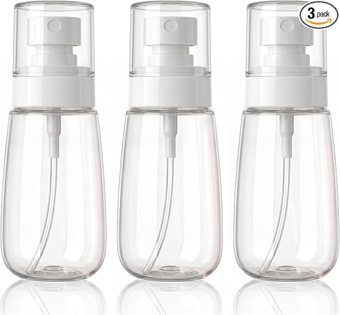 3pack Small Spray Bottle, 2oz Clear Mini Fine Mist Spray Bottles, Empty Portable Travel Refillable Containers for Cosmetic, Perfume, Makeup, Outdoor Daily Use