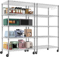 24" Wx18 Dx75 H Chrome Storage Shelves with Wheels, 5 Tier Wire Shelving Adjustable Metal Shelving Pantry Shelves Capacity 1250LBS for Garage Shelving, Pantry, Kitchen, Closet, 2PACK