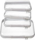 4 pcs Clear Zipper Pouches,Hard Shell Zipper Case, Toiletry Bag for Travel | CLear Diaper Bag, Toiletry Pouch, Travel Organizer, Cosmetic Bag,Toy Storage Bins (M+3S) (Gray)