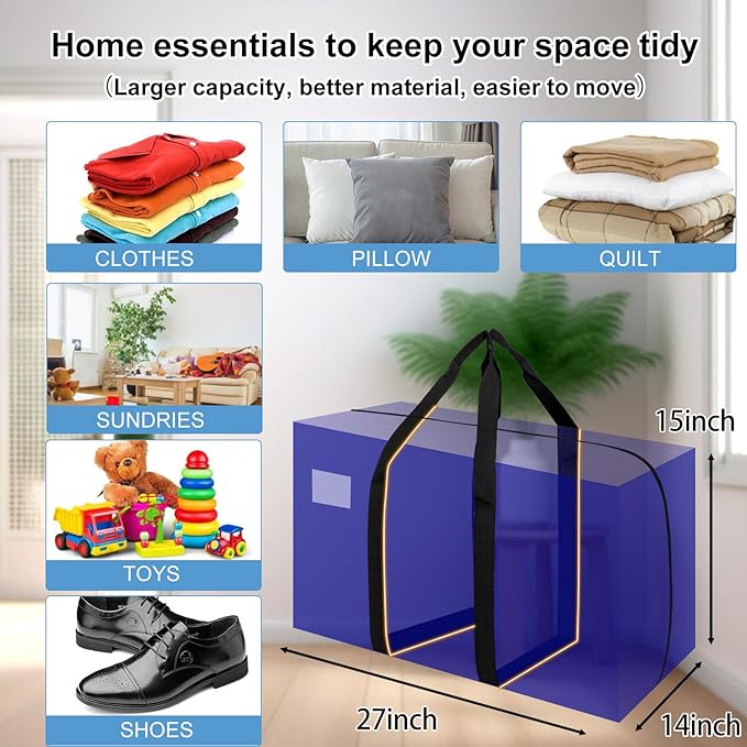 KRYSTY 8-Pack Moving Bags and Large Storage Bags with Strong Handles，Durable Zippers，Heavy Duty Moving Bags for Space Saving and Moving Supplies