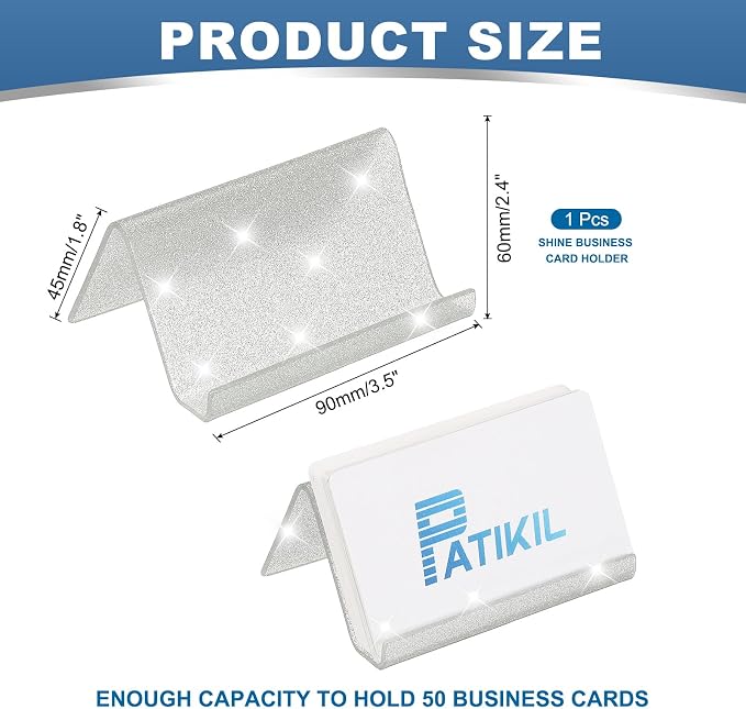 PATIKIL Business Card Holder for Desk, Acrylic Business Card Holders Shine Card Stand Organizer Cards Display for Office Exhibition, Silver Tone
