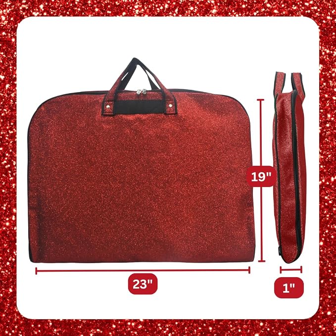 NGIL Glitter Travel Hanging Garment Bag (Glitter-Red) | Garment Bag for Girls, Cheer Travel Bag, Dance Competition Bag, Cheer Dance Competition, Beauty Pageant