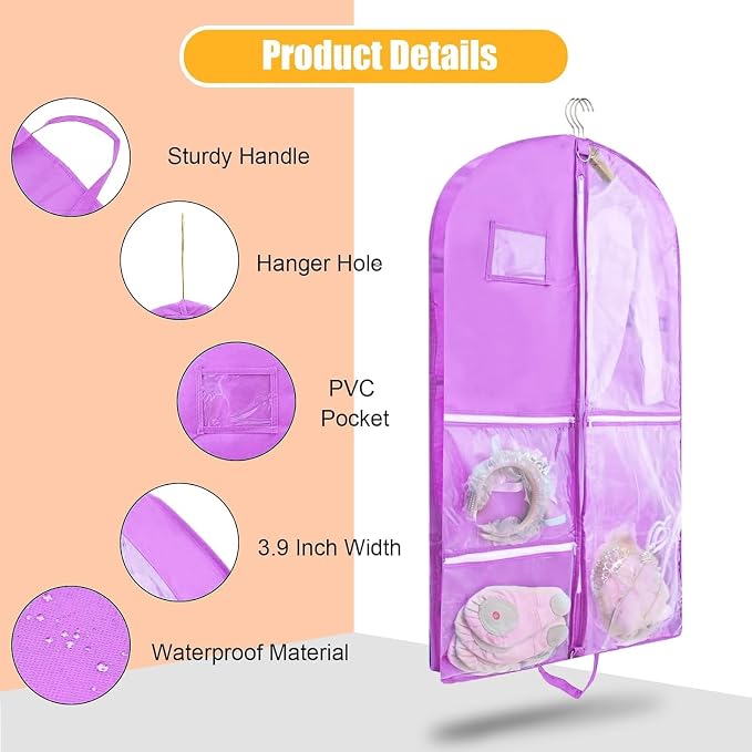 Garment Bag for Dance Costumes, 40 inch Dance Garment Bags for Dancers Hanging Clothes Travel Storage,Kids Dance Recital Bags for Competition,Dance Recital Gifts for Girls