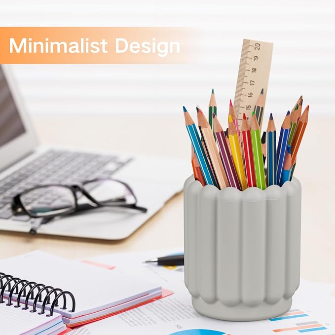 Silicone Pen Holder, Pencil Holder Cute Pens Cup for Desk for Kids Office Decor Desk Accessories Pen Pot Desk Organizer (Light Gray)