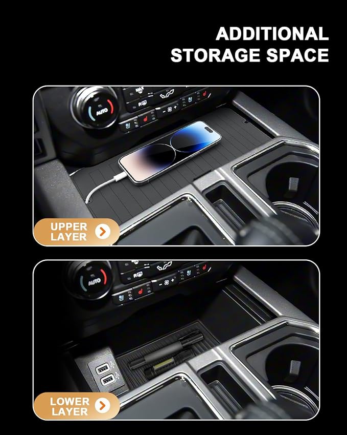 2026 F150 Center Console Organizer - for 2021-2026 Ford F-150/2022-2025 F-150 Lightning XLT Pro Console Organizer Tray ABS - Compatible with 2021-2026 F-150 Accessories - Fit Right in Front Shifter