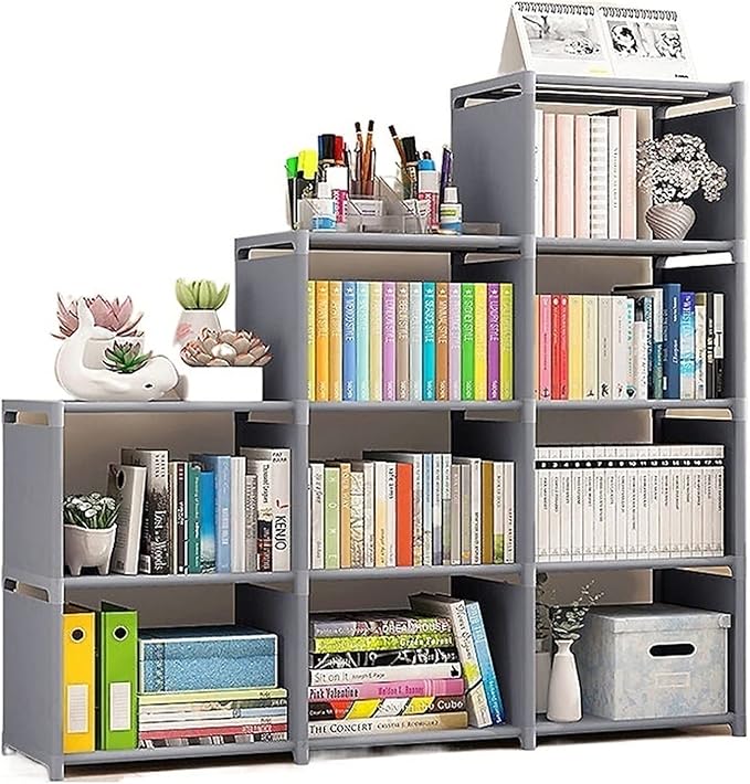 Bookshelf Tall Bookcase DIY Home Decor Bookcase Bookshelf Ladder Bookshelf Creative Modern Bookshelf Non-Woven Fabric Assembled Display Stand Bookshelf Organizer (Color : 05) (17)