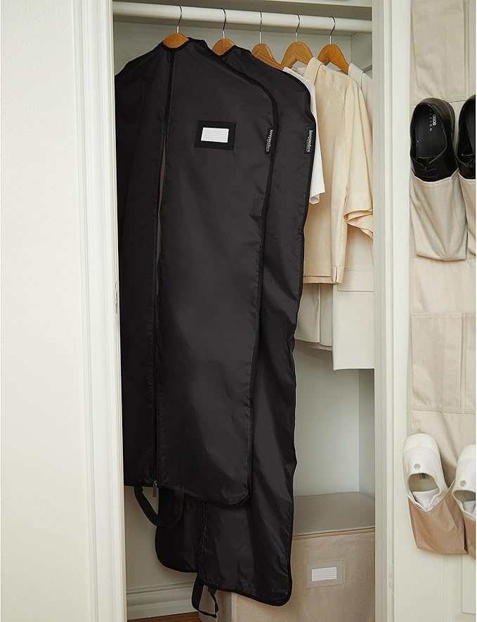 Covermates Keepsakes Garment Bag Set - Premium Polyester - Full Length Zipper - ID Window - Carrying Handles - Closet Storage, Black