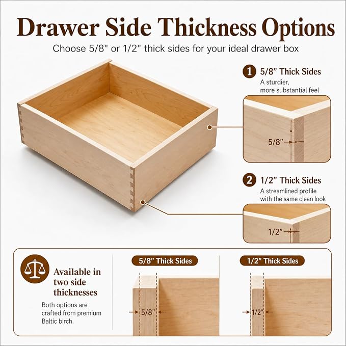 GRITLY Built In USA - Baltic Birch Dovetail Replacement Cabinet Drawer Box - Kitchen Cabinet Slide Out Shelves - Custom Size Wood Drawer - No Slides Included