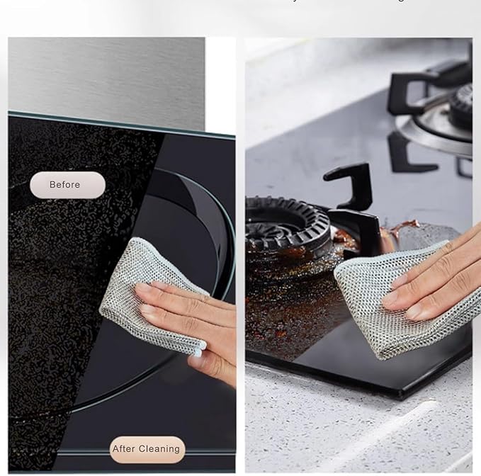 2024 New Non Scratch Wire Dishcloth, Cleaning Cloth，Soft Wire Dishwashing Rags Safe for Non-Stick Cookware, Scrubs & Cleans for Dishes, Sinks, Stove Tops, Easy Rinsing, Durable