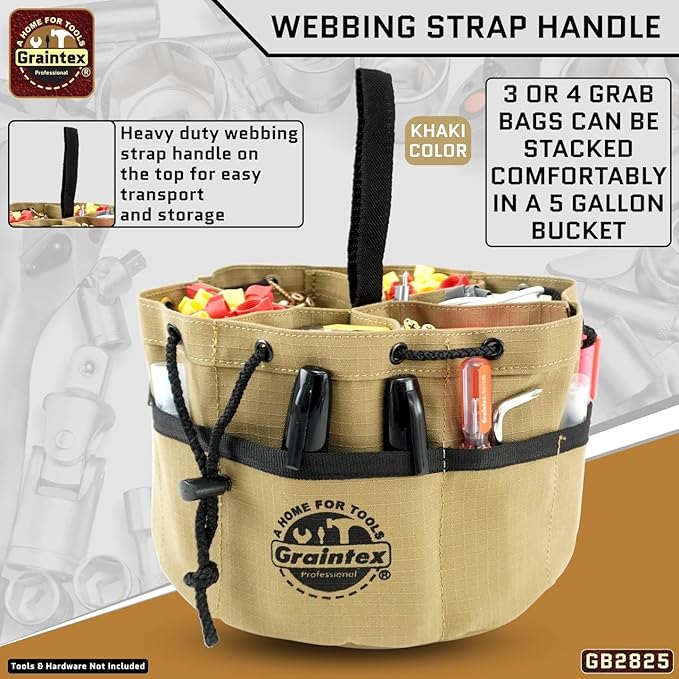 Graintex 18 Pocket Grab Bags Set of 3 Pcs Rip-Stop Canvas, Drawstring Closure, Small Parts Organizer Bag, Small Tools, Screws, Parts, Parachute Tool Bag, Parachute Tool Organizer for Essential Items