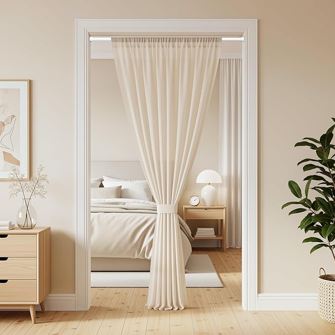 MEXAU 4 Pack White Spring Tension Curtain Rods 23-46 Inch,Adjustable Tension Rods Shower Curtain Rod No Drilling for Window, Bathroom, Closet, Room Divider, 7/8" Diameter
