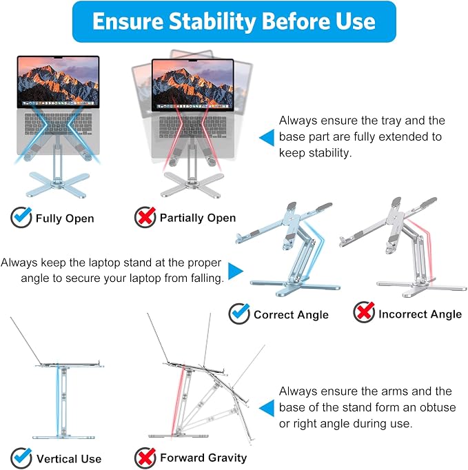 OMOTON 360° Rotating Laptop Stand Riser for Desk, Ergonomic Foldable Computer Stand Adjustable Height Angles for Collaborative Work, Easy Storage Fit Macbooks,All Laptops up to 16 inches,Sky Blue
