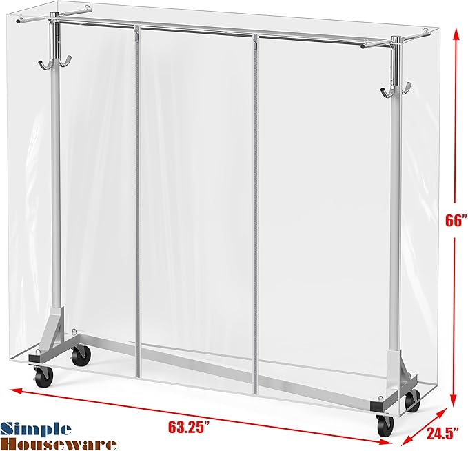 Simple Houseware Industrial Grade Z-Base Garment Rack w/Cover Tube Bracket | 500Lb Load with 62" Extra Long Bar, Clear Cover