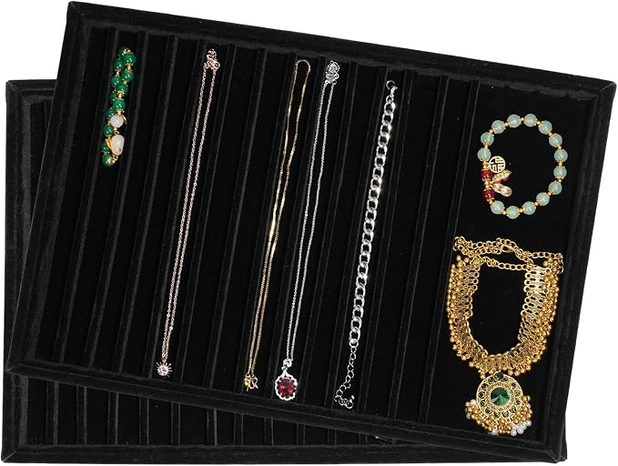 2 Sets Large Jewelry Trays with Drawer Insert Velvet Jewelry Organizer Tray for Women, Jewelry Display Trays with 16 Grids