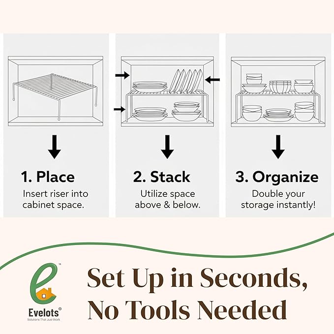 Evelots Kitchen Cabinet Wire Shelf Organizer/Rack - 6 Pack Sturdy Metal Shelf Risers - Double Your Counter Space - Great for Kitchen, Freezer, Pantry and Bathroom - Rustproof - Black