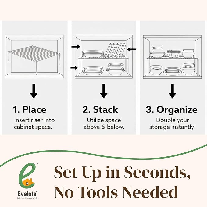Evelots Wire Rack Cabinet Shelf Organizer -2 Pack Sturdy Metal Cabinet Riser Shelf - Double Space-Great for Kitchen, Freezer, Pantry -Rustproof