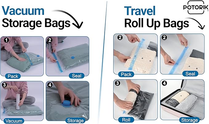 Vacuum Storage Bags, 20 Pack (4 Jumbo/4 Large/4 Medium/4 Small/4 Roll) – Space Saver Compression Bags for Clothes, Comforters & Blankets – Durable Double-Seal Vacuum Bags with Hand Pump