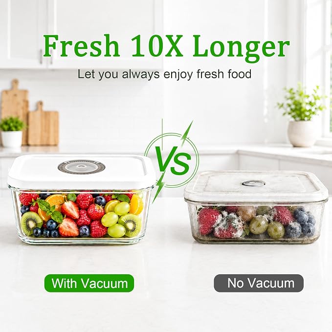 Vacuum Seal Containers,3pcs Glass Vacuum Seal Containers for Food Storage | Food Container Sets with Date Tracking Lid,Stackable Vacuum Containers for Leftovers, Meal Prep, Fridge,Freezer & Pantry
