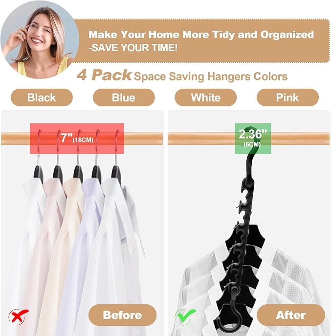 4 Pack College-Dorm-Room-Essentials for Girls,Closet-Organizers and Storage,Closet-Storage Plastic Clothes Hangers with 5 Holes Hangers Space Saving