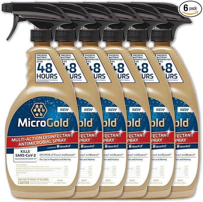 MicroGold Multi-Action Disinfectant Antimicrobial Spray Tested and Proven Effective to Kill the COVID-19 Virus, Kills 99.9% of Viruses and Bacteria, 24 Fluid Ounces, 6 Pack, Packaging May Vary