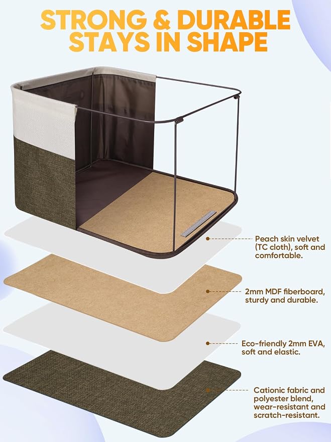 BALEINE 3 Pack Fabric Closet Storage Bins for Shelves, Linen Closet Organizers and Storage, Decorative Baskets for Organizing, Shelf, Clothes, Home, Office (Brown, 15"x11"x9.5")