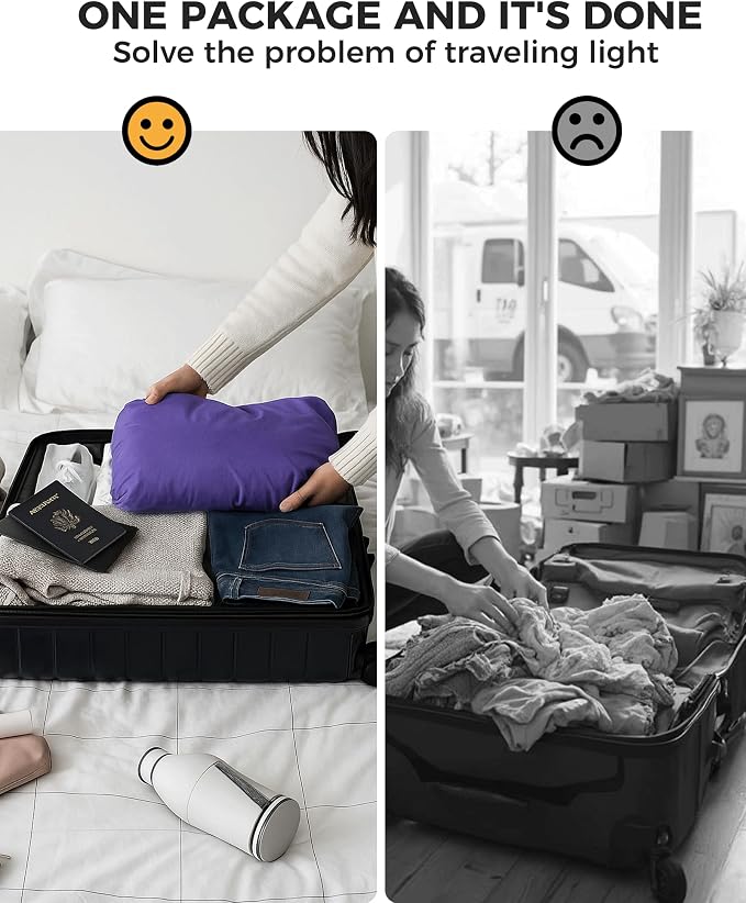Compression Travel Laundry Bag for Dirty Clothes, Pump-Free Laundry Bag for Suitcase & Dorm, Waterproof Wet Dry Clothes Organizer, Large Capacity Space Saving Travel Bag (1 Pcs)(Purple, M)