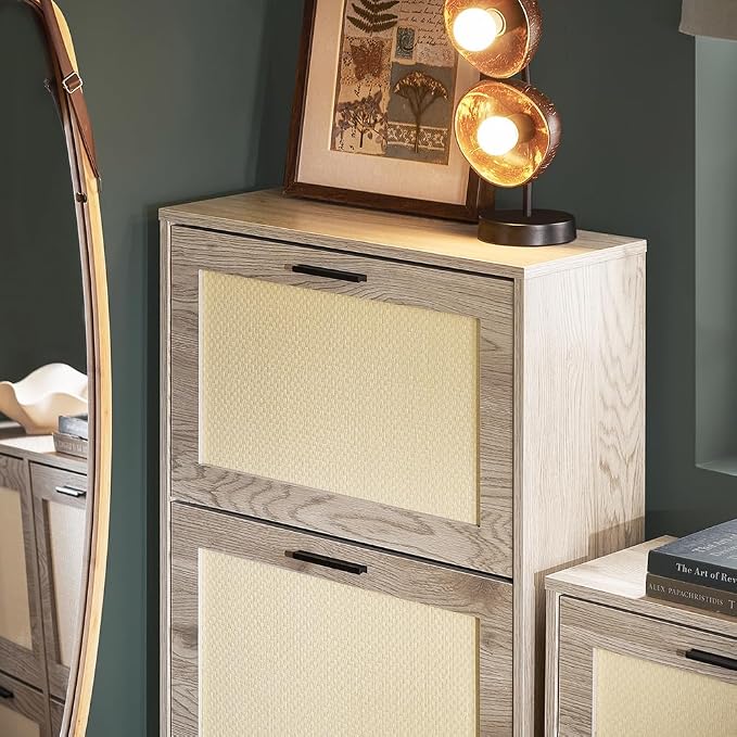SoBuy Shoe Cabinet for Entryway | Freestanding Shoe Rack, Shoe Organizer 3 Drawers, Narrow Slim Hidden, Natural Wood Color, FSR170-H-N