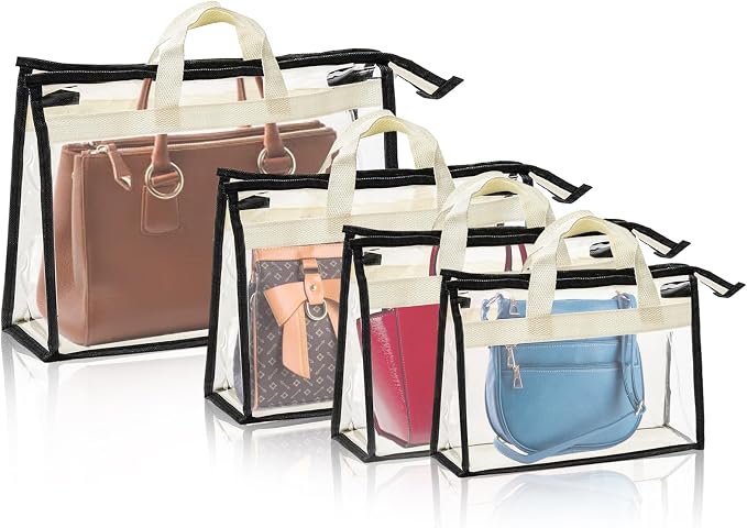 Peohud 12 Pack Clear Handbag Storage Organizer, Dust Bags for Handbags, Transparent Purse Organizer for Closet, Hanging Handbags Dust Cover Bags with Zipper, Handles and Hooks
