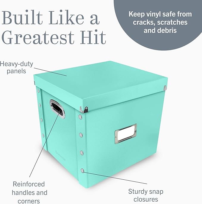 Snap-N-Store Vinyl Record Storage Box - 12" - 1 Pack- Crate Holds up to 75 Vinyl Albums - Mint