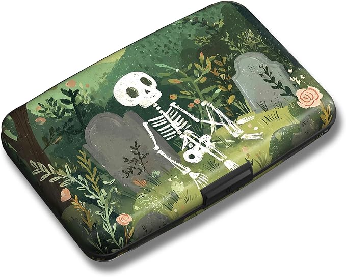 Maicican Credit Card Holder, Mini RFID Blocking Aluminum Wallet | Slim Metal Hard Case Travel Wallet ID Case for Women and Men, 4.3 x 2.9 Inches, Lonely Skeleton Frame