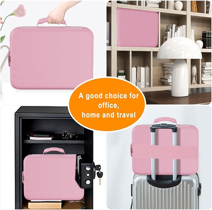 DocSafe 5200°F Fireproof Document Organizer Box with Lock, Pink (Soft) | Heat Insulated 8 Layers File Protection Bag,Water-Resistant Zipper,Portable Home Office Travel Safe Storage for Files,Laptop