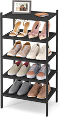 Smiry Bamboo Small Shoe Rack, 5 Tier Shoe Organizer for Entryway & Closet, Stackable Free Standing Storage Shelf for Shoes, Bags & Plants, Black