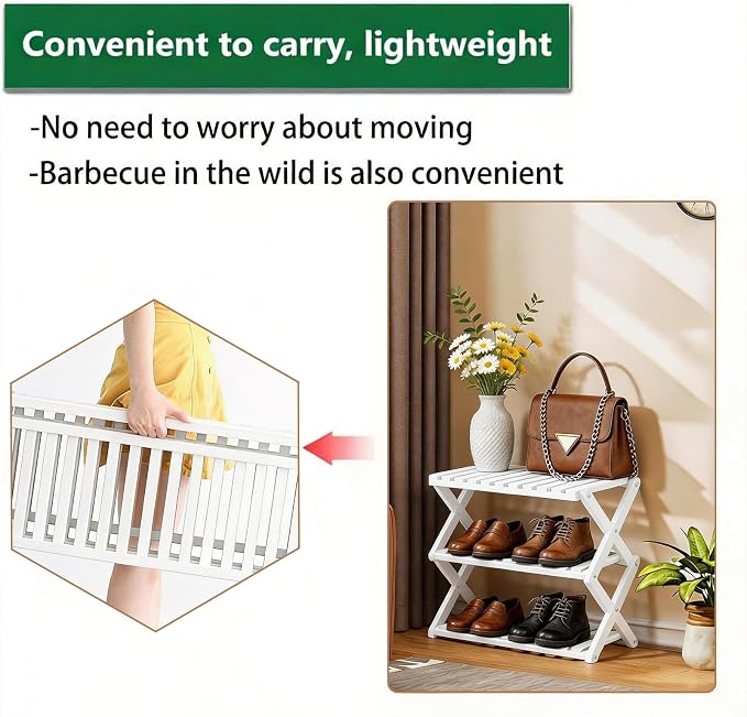 3 Tier Bamboo Shoe Rack White,Portable Folding Shoe Storage Rack,Without Installation Small Shoe Rack Perfect for Corridors, Drom, Bedrooms and Small Spaces