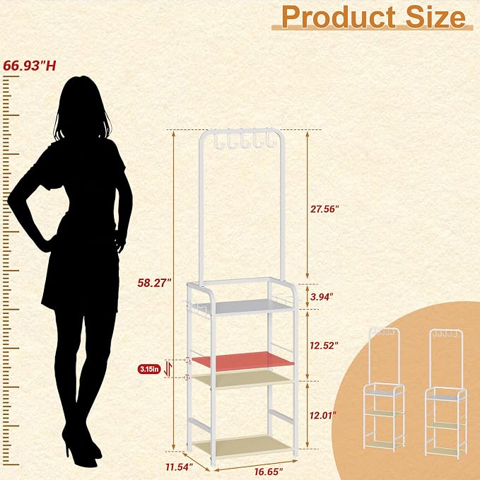 Tall Purse Organizer for Closet with 5 Purse Hanger & 6 Side Hooks, 4 Tier Floor-Standing Purse Rack Stand for Purse Storage, Narrow & High-Capacity Handbag Organizer, Backpack Storage for Small Place