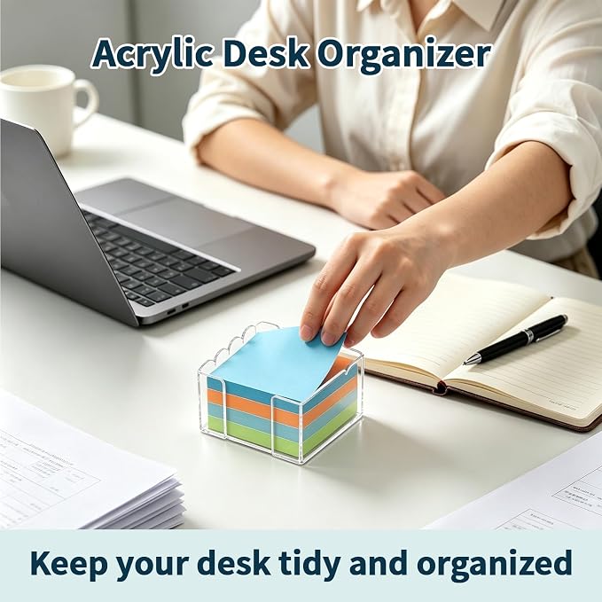 2-Pack Acrylic Sticky Note Holder Set, Scalloped & Straight Edge Design, 3x3 Inch Clear Notepad Dispenser, Cute Desk Organizer for Office Supplies, Home & Dorm Desk Decor
