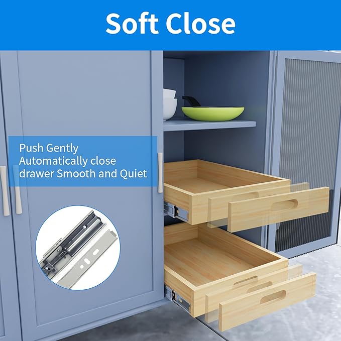 2 Set Pull Out Cabinet Organizer, Soft Close Slide Out Wood Drawer Storage Shelves for Kitchen, Base Cabinet Organization for Pantry, Finished, Heavy-Duty, Bottom Assembly (24” W x 21”