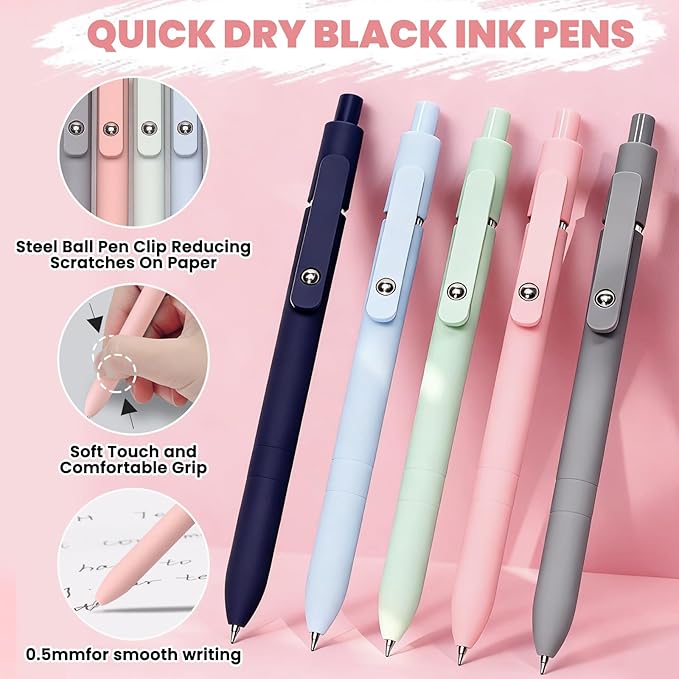 50 PCS Aesthetic School Supplies with Cute Pen Case,12 Pastel Highlighters,5 Black Ink Gel Pens, 12 Mechanical Pencils Set 0.5 & 0.7 mm 6 Color Gel Pens for Students Stationary College Essentials Pink