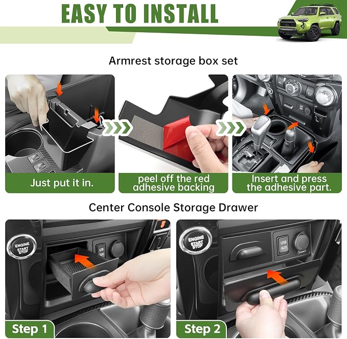 Center Console Organizer for 2014-2024 Toyota 4Runner Upgraded Hanging Armrest Box Extra Storage Drawer Inserts Tray for 4 Runner Accessories(Fit 14-24/Hanging+Shifter+Drawer Organizer)