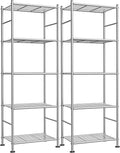 Sakugi Storage Shelves - Set of 2, 5-Tier Metal Shelf Organizer, Space-Saving Garage Shelving with Leveling Feet, Standing Shelves Organizer for Kitchen, Laundry, Pantry (18.4"x12.6"x57.4", Silver)