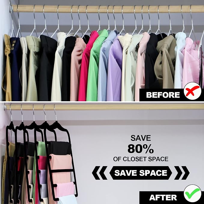 Closet Organizers and Storage,5 Pack Velvet Pants-Hangers-Space-Saving,Non Silp 5 Tier Scarf Jeans Organizer,Dorm Room Essentials for College Students Girls Boys Guys,Organization and Storage