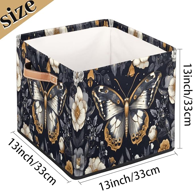 TropicalLife Flower Butterfly Storage Cube, 13 Inch Fabric Cube Storage Organizer Bin for Shelves Clothes, Decorative Foldable Storage Boxes
