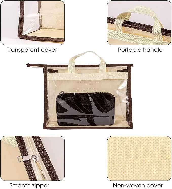 Clear Handbag Storage Bags Purse Organizer for Closet, Zipper Hanging Storage Bag for Handbags, L