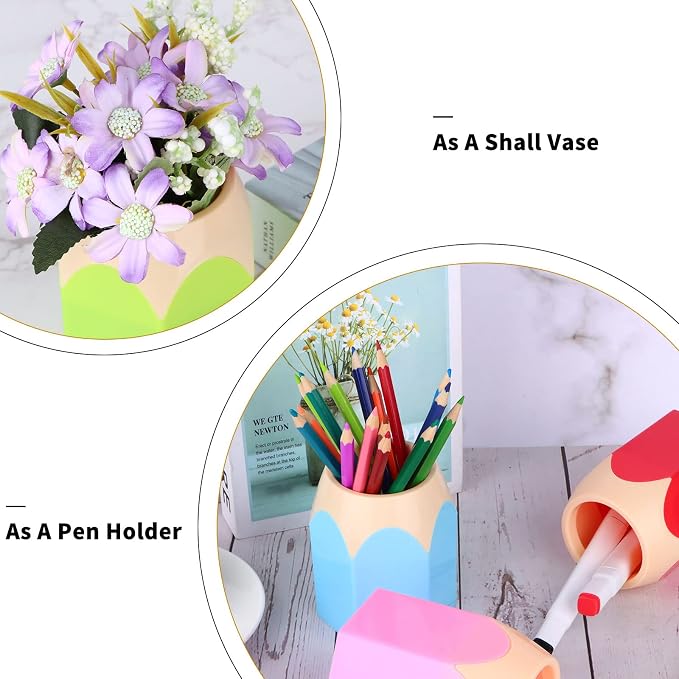 6pcs Pencil Shaped Pen Holders, Cute Desktop Pen Cup & Makeup Brush Container - Creative Stationery Storage for Office & Home Decoration