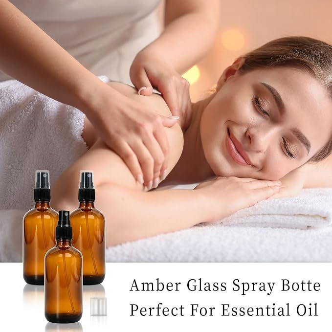 Cocurb 7 Pack 4oz Amber Glass Spray Bottles for Essential Oils | Small Glass Fine Mist Spray Bottles for DIY Cleaning Solutions, Skincare & Plants with Labels & Funnels