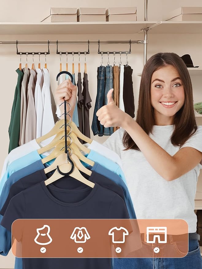 HOUSE DAY Space Saving Hanger 20 Pack, Black Magic Hangers Multifunctional | for Closet Organizers and Storage for Heavy Clothes, Dorm Room Bedroom Home RV Car Camper Organization Essentials